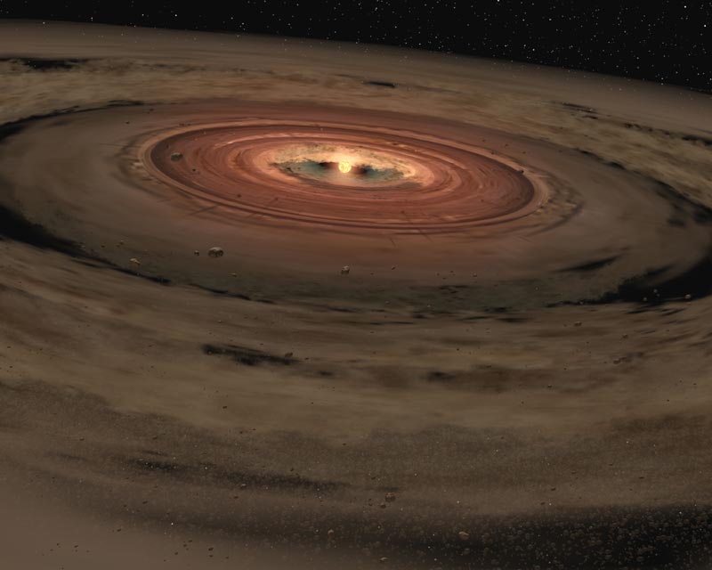 concentric circles of dust around dim star