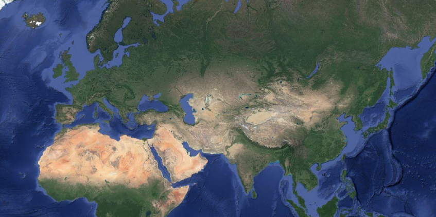 Satellite photo of Asia, northeast Afria and Eastern Europe